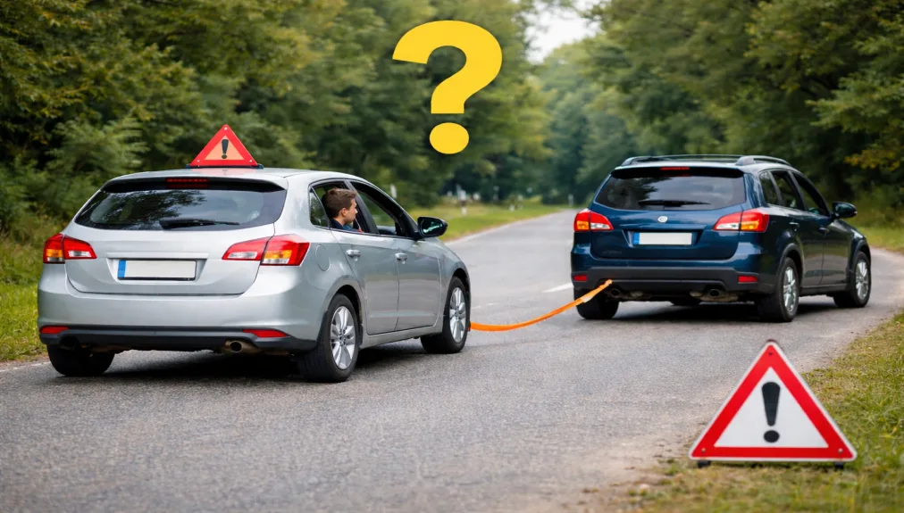 Ai voie să-ți tractezi mașina cu ajutorul unui prieten?